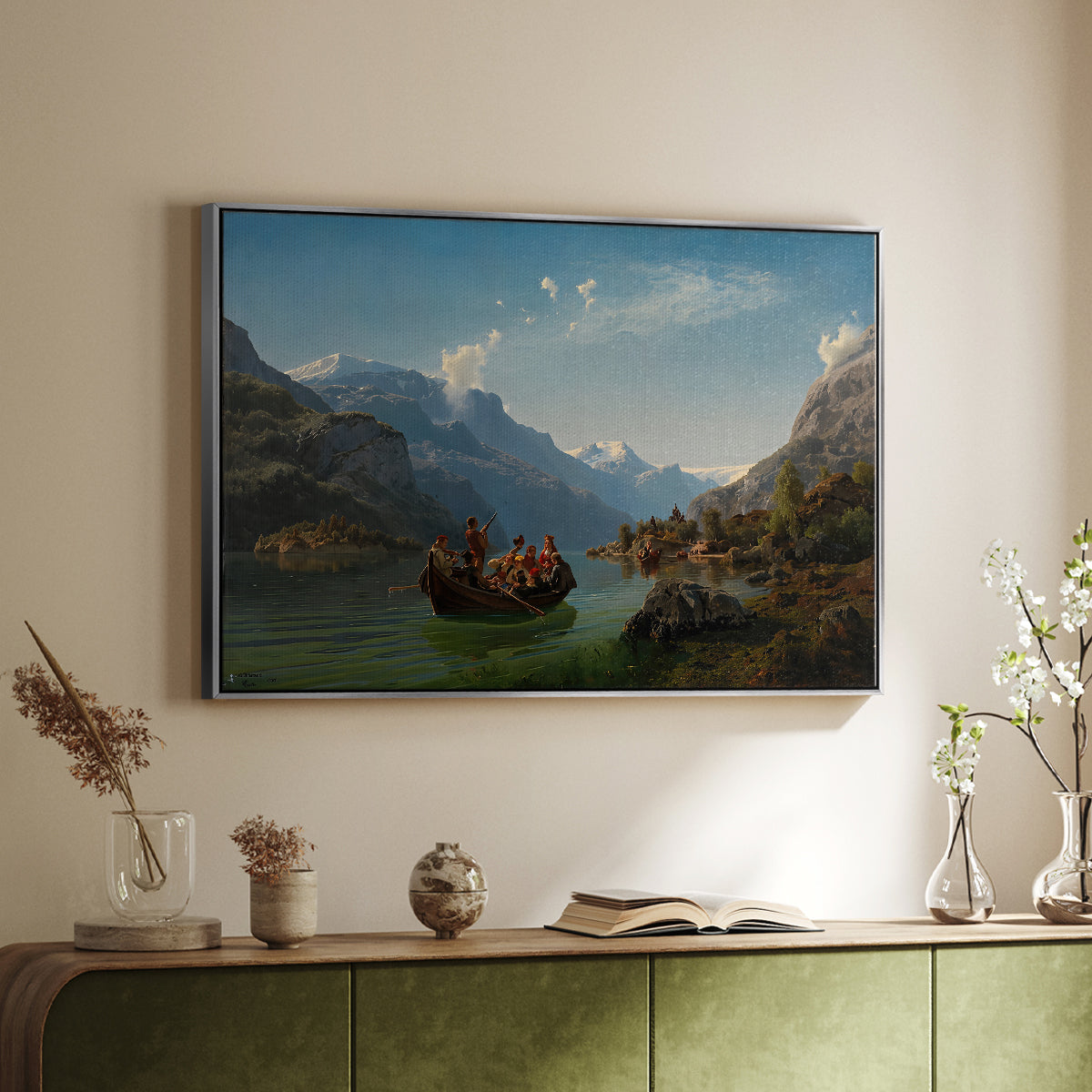 Bridal Procession on the Hardangerfjord, 1848 - Floater Framed Canvas Print