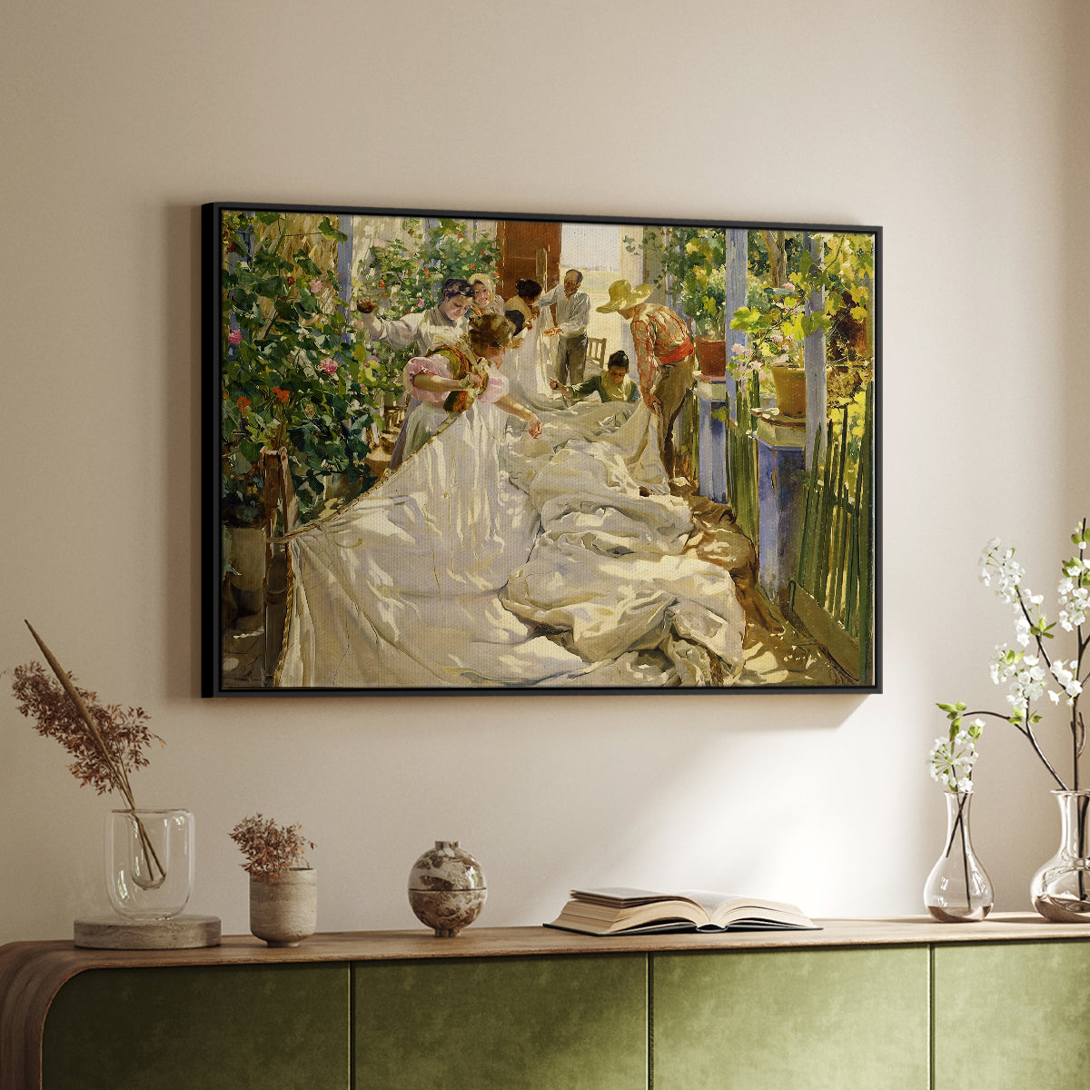 Sewing the Sail, 1896 - Floater Framed Canvas Print