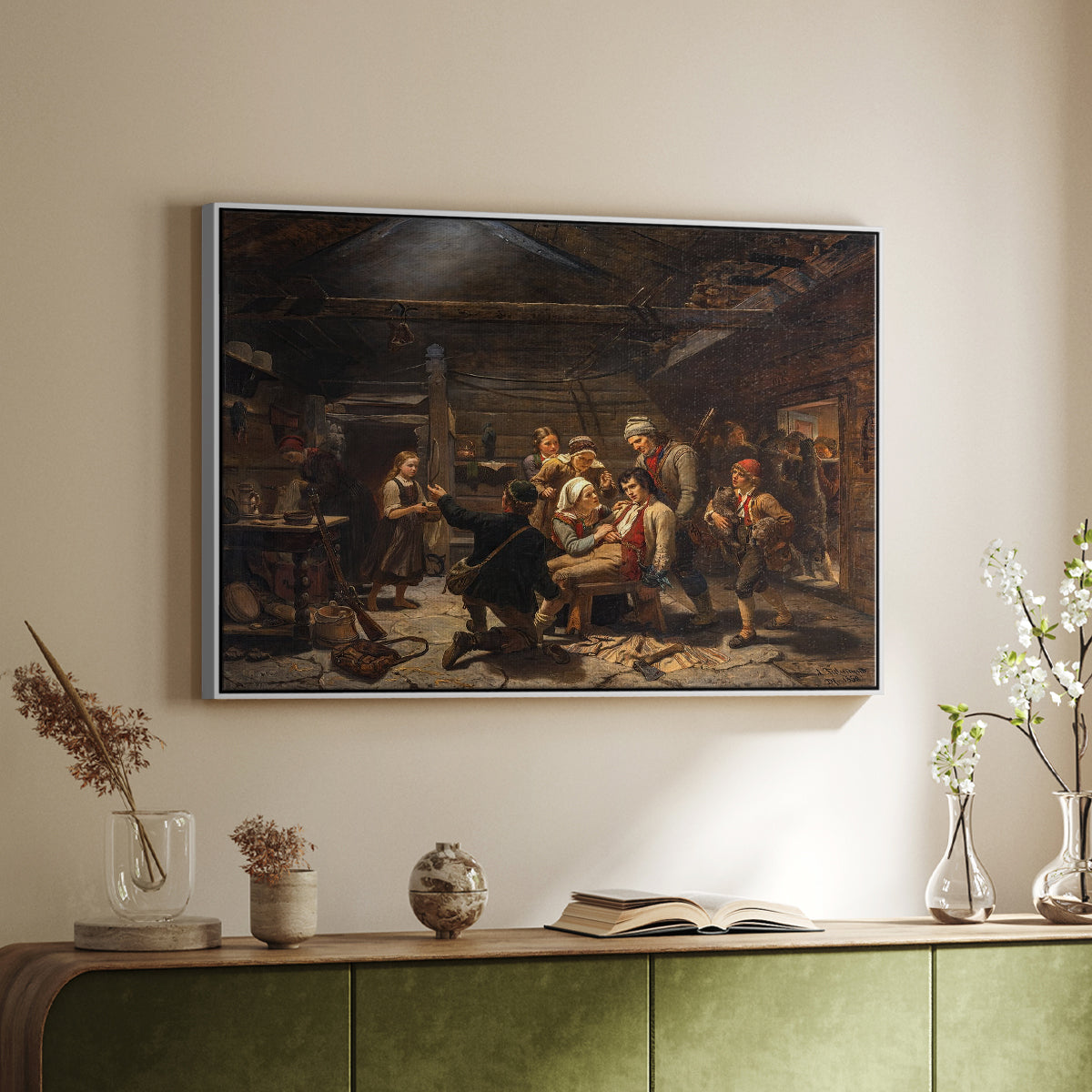 The Return of the Bear Hunter, 1856 - Floater Framed Canvas Print