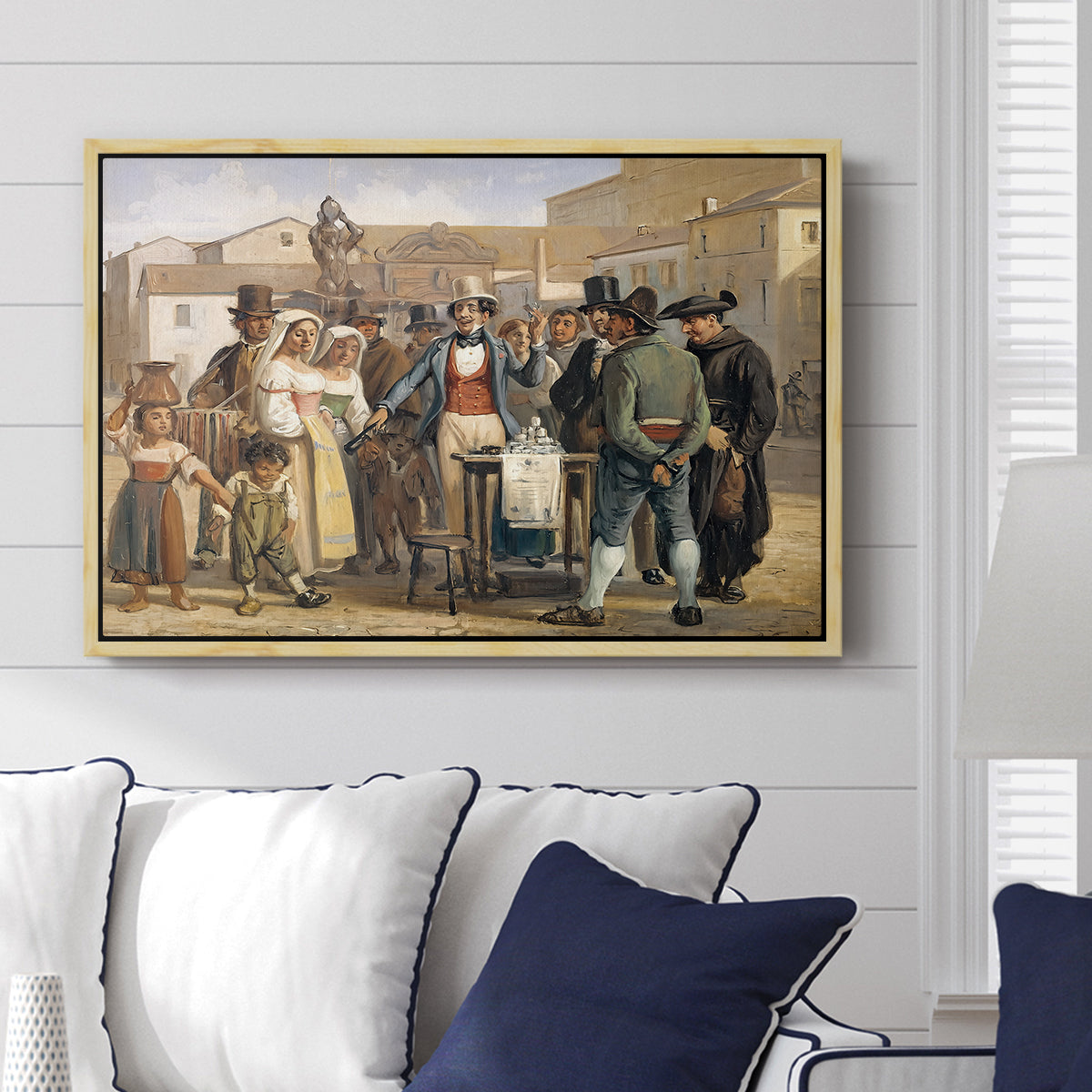 A Charlatan Selling Blacking in the Piazza Barberini in Rome, c. 1840-1849 - Floater Framed Canvas Print