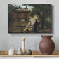 Canvas art print featuring a solemn scene with priest near historical monument, styled above a decorative console
