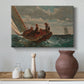 Canvas art print featuring an open sea composition with boat angled across waves, styled above a decorative console