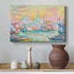 Canvas art print featuring a maritime panoramic view with boats, styled above a decorative console