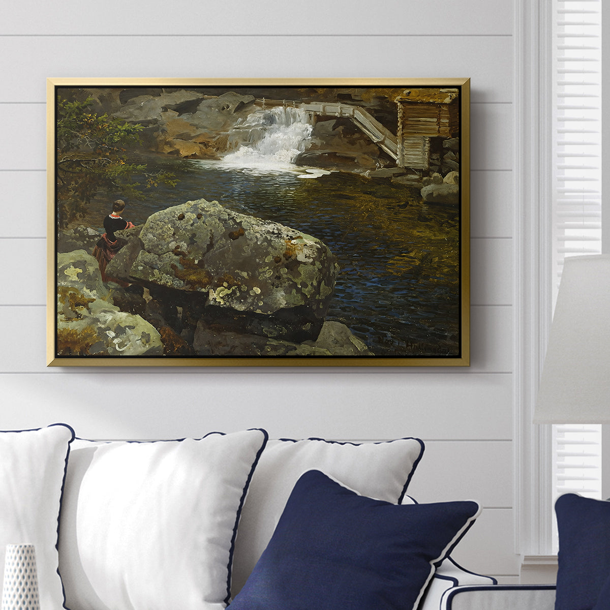 By the Mill Pond (En Mølledam), 1850 - Floater Framed Canvas Print