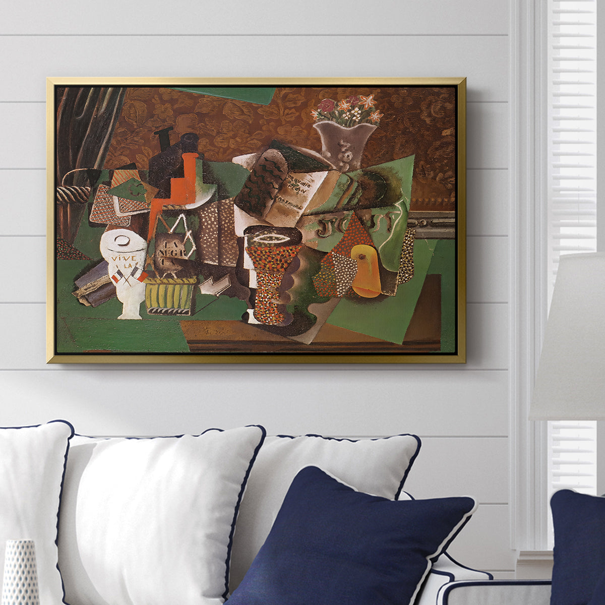 Playing Cards, Glasses, Bottle of Rum: "Vive la France", 1914-1915 - Floater Framed Canvas Print