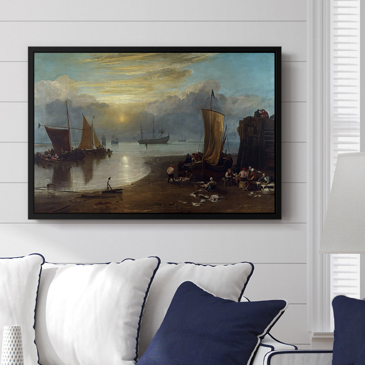 Sun Rising through Vapour: Fishermen Cleaning and Selling Fish, c. 1807 - Floater Framed Canvas Print