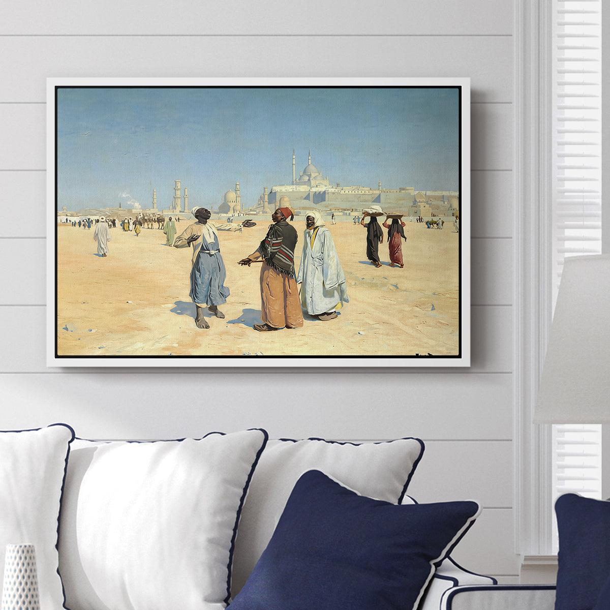 View from the Desert of Cairo with Citadel and Mamluk Tombs in the Background, c. 1889-1890 - Floater Framed Canvas Print