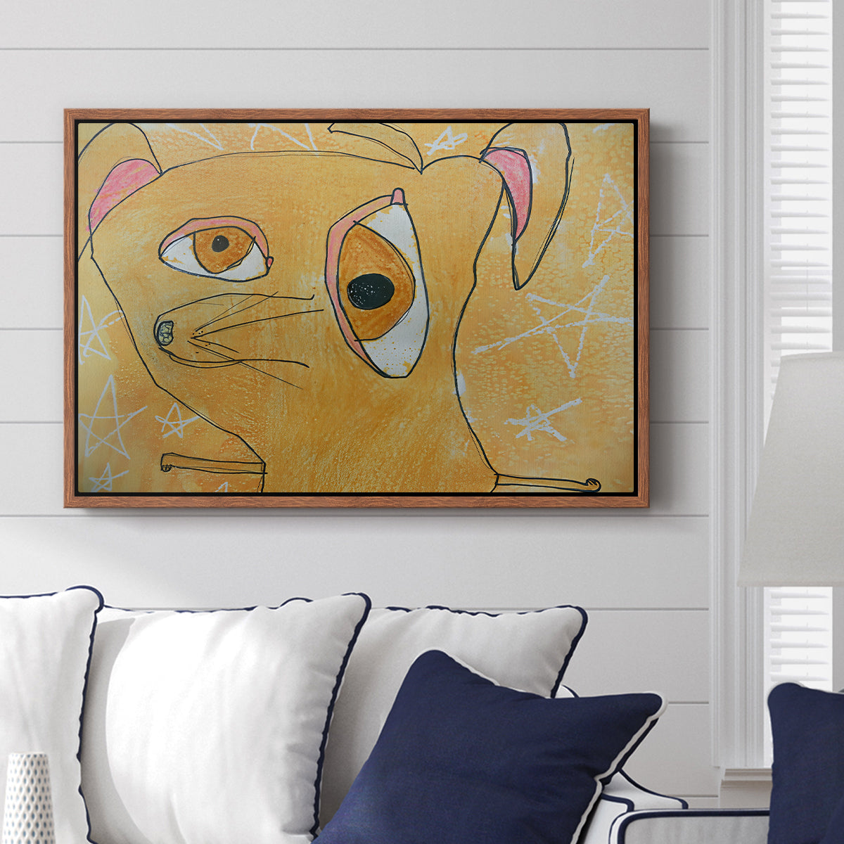 Cubist Dog with Stars (Student Art) - Floater Framed Canvas Print