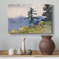 Canvas art print featuring a rustic scene showing building within forest environment, styled above a decorative console