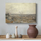 Canvas art print featuring a panoramic view of town with buildings extending into distance, styled above a decorative console