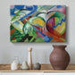 Canvas art print featuring an expressionist composition blending animals with environment, styled above a decorative console