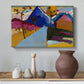 Canvas art print featuring an expressive composition blending architecture with color fields, styled above a decorative console