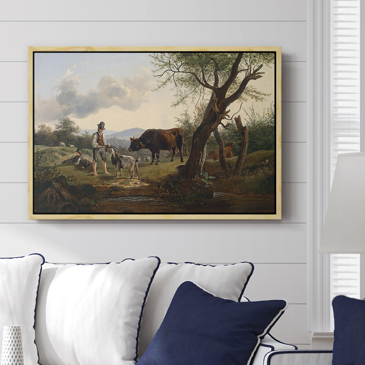 Shepherd with Billy Goat, c. 1830 - Floater Framed Canvas Print