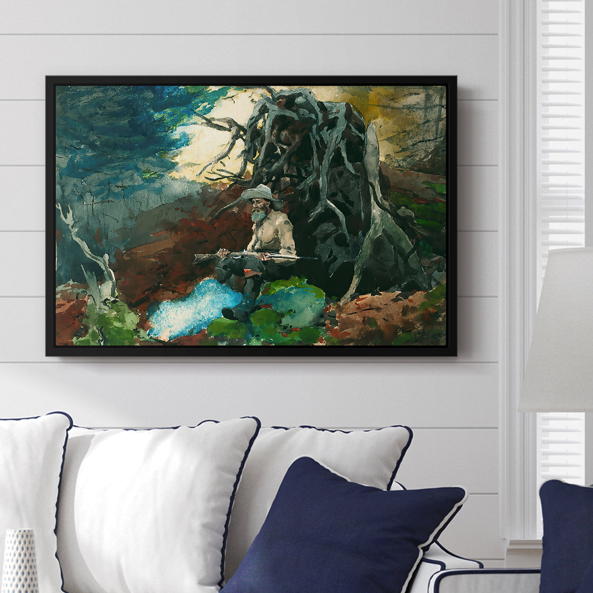 Campfire, Adirondacks, 1892 - Floater Framed Canvas Print