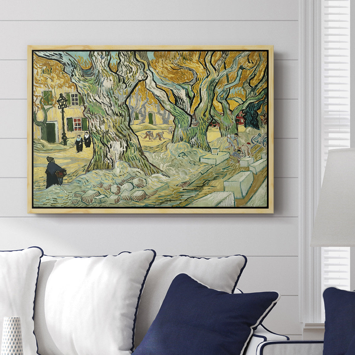 The Large Plane Trees (Road Menders at Saint-Rémy), 1889 - Floater Framed Canvas Print