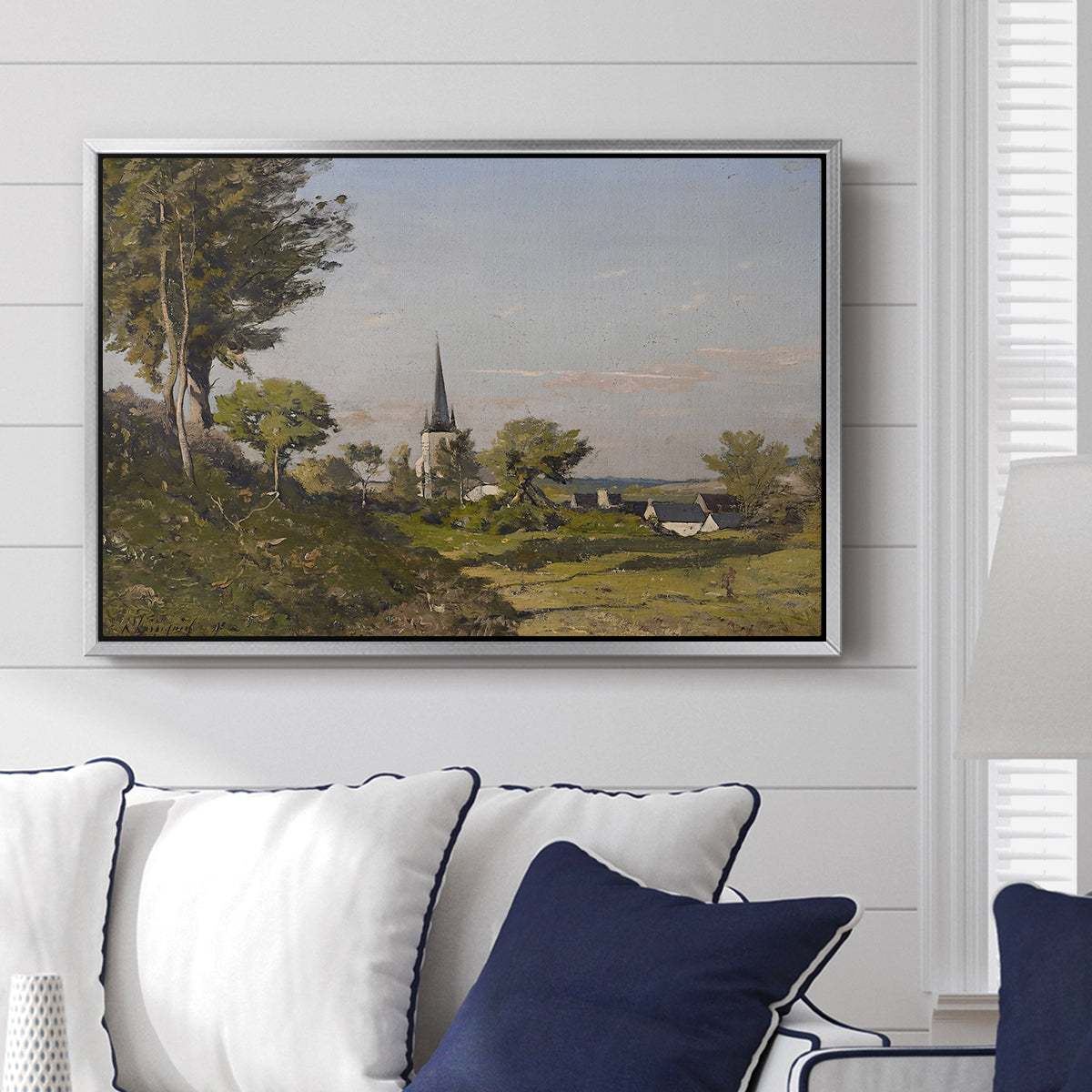 Village Landscape with Church, 1891 - Floater Framed Canvas Print