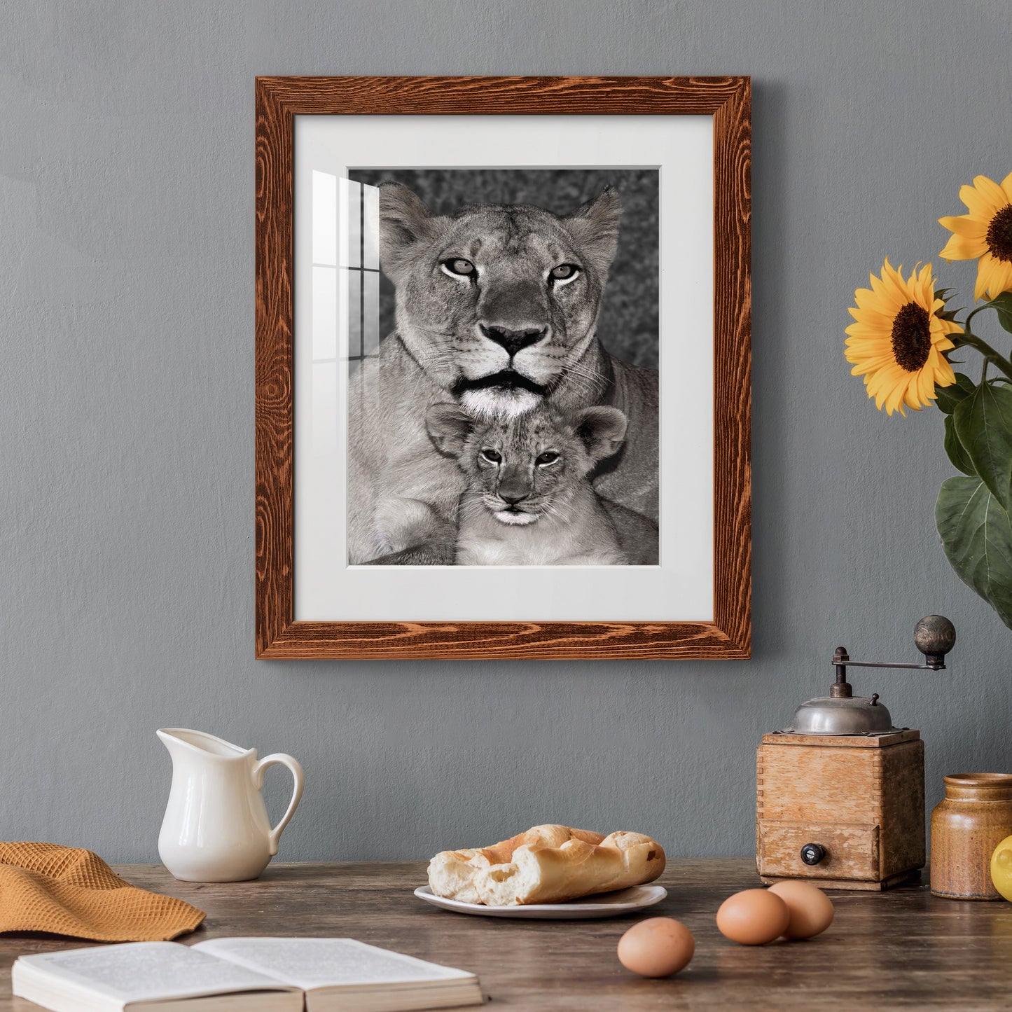 Lioness and Cub - Premium Framed Print - Distressed Barnwood Frame - Ready to Hang