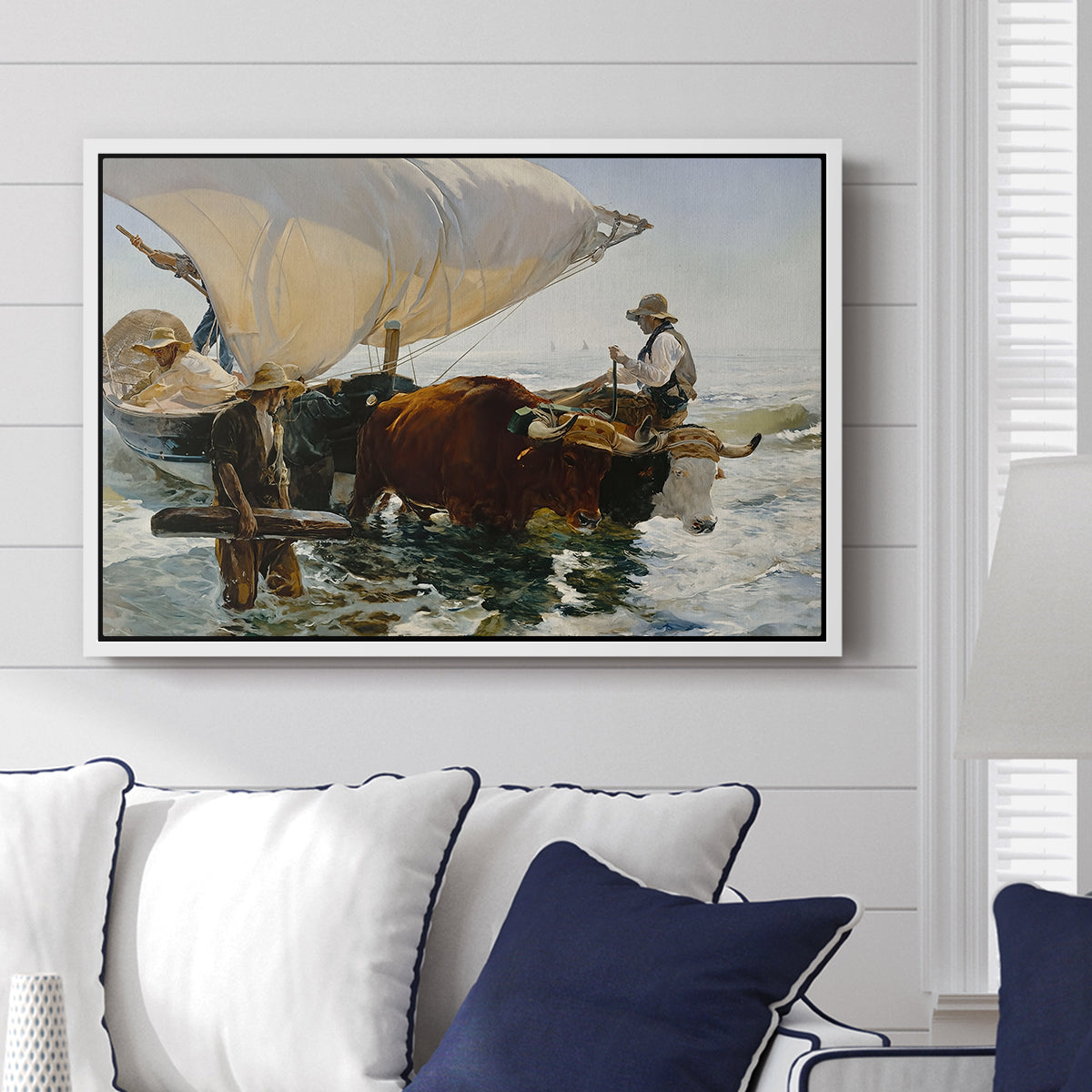 The Return from Fishing: Hauling the Boat, 1894 - Floater Framed Canvas Print