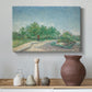 Canvas art print featuring a post-impressionist park scene with structured layout, styled above a decorative console