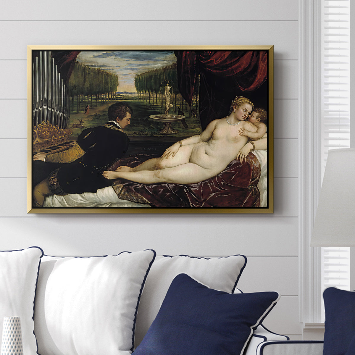 Venus with an Organist and Cupid, c. 1555 - Floater Framed Canvas Print