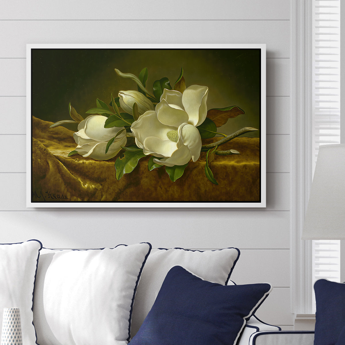 Magnolias on Gold Velvet Cloth, c. 1888-1890 - Floater Framed Canvas Print