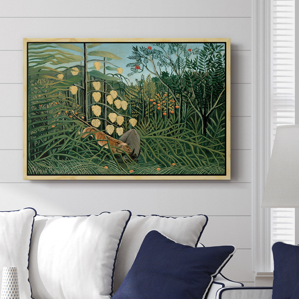 Fight Between a Tiger and a Buffalo, 1908 - Floater Framed Canvas Print