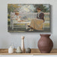 Canvas art print featuring a soft domestic composition of parent and child, styled above a decorative console