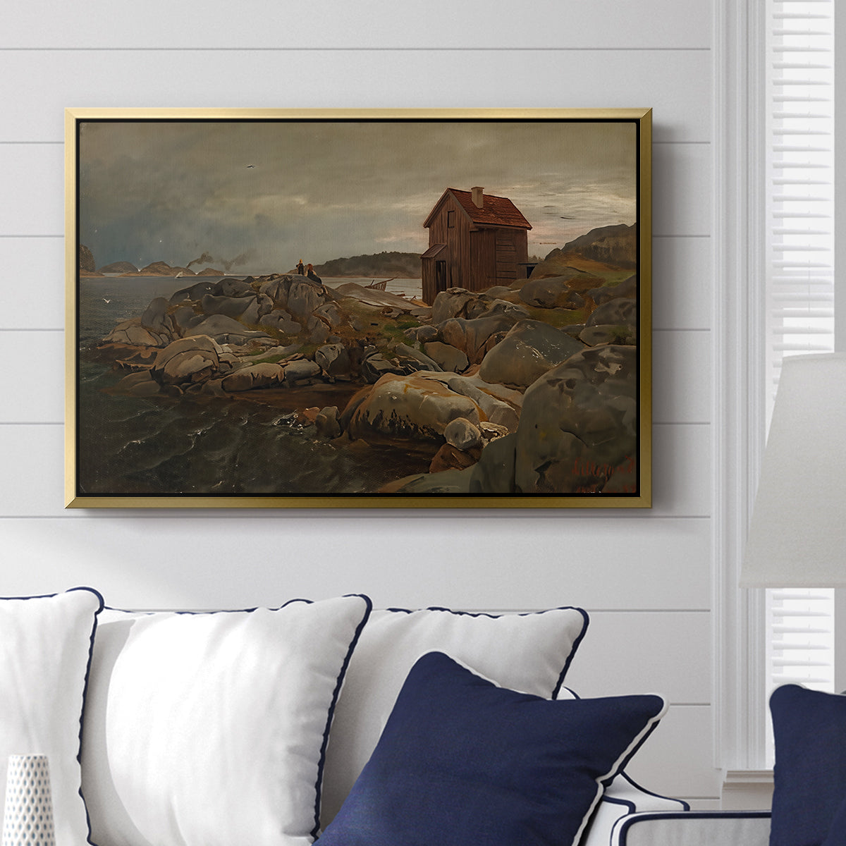 A Fisherman's Home, Lillesand, 1858 - Floater Framed Canvas Print