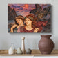 Canvas art print featuring an expressive composition with figures and dramatic sky, styled above a decorative console