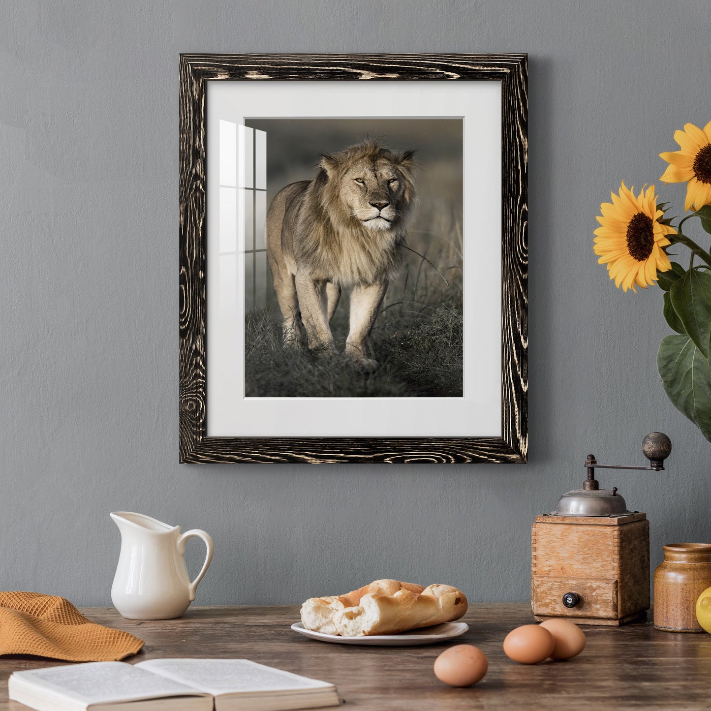 Morning Walk in Masai Mara - Premium Framed Print - Distressed Barnwood Frame - Ready to Hang