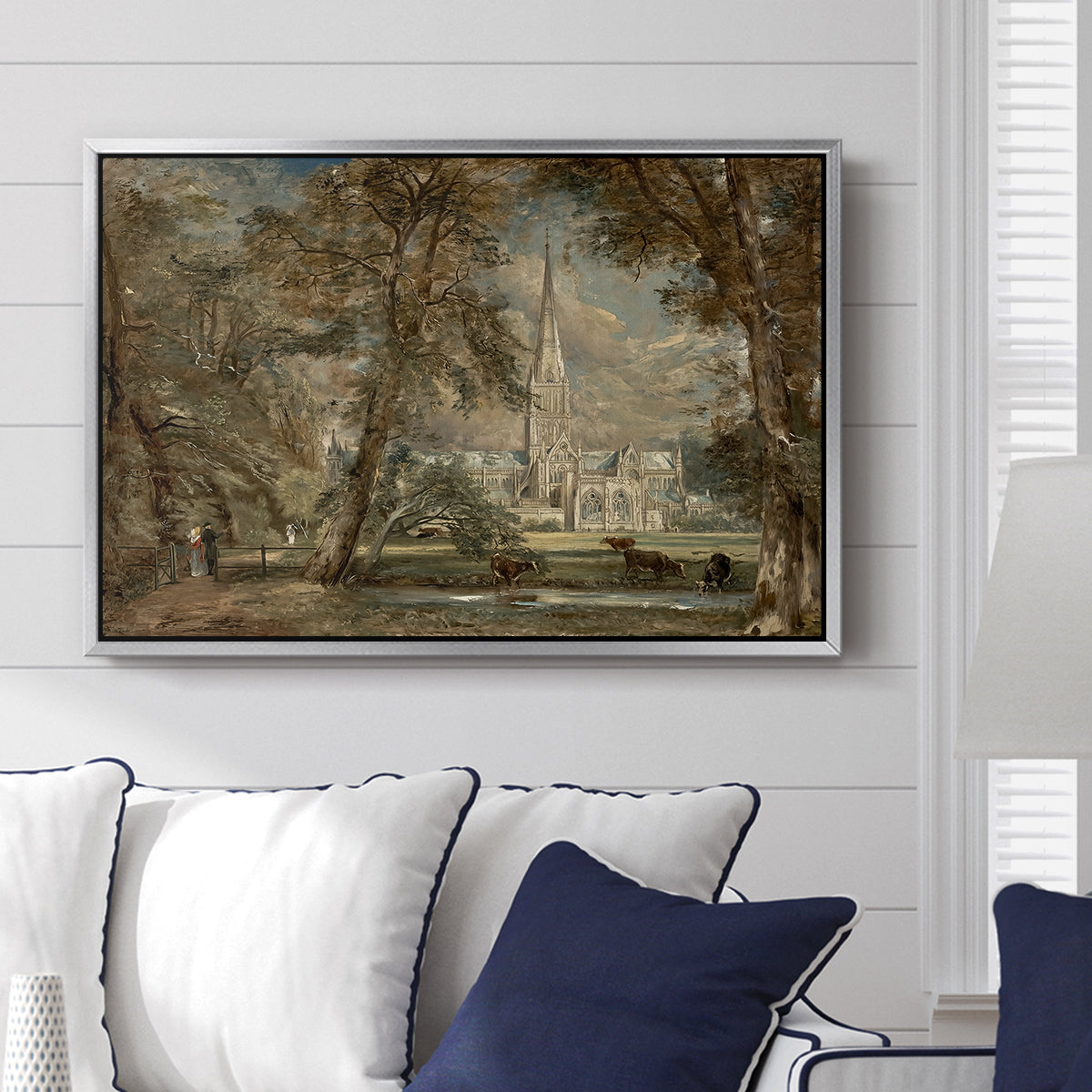Salisbury Cathedral from the Bishop's Grounds, c. 1822-1823 - Floater Framed Canvas Print