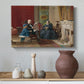 Canvas art print featuring an Americana scene with figures sitting and interacting indoors, styled above a decorative console
