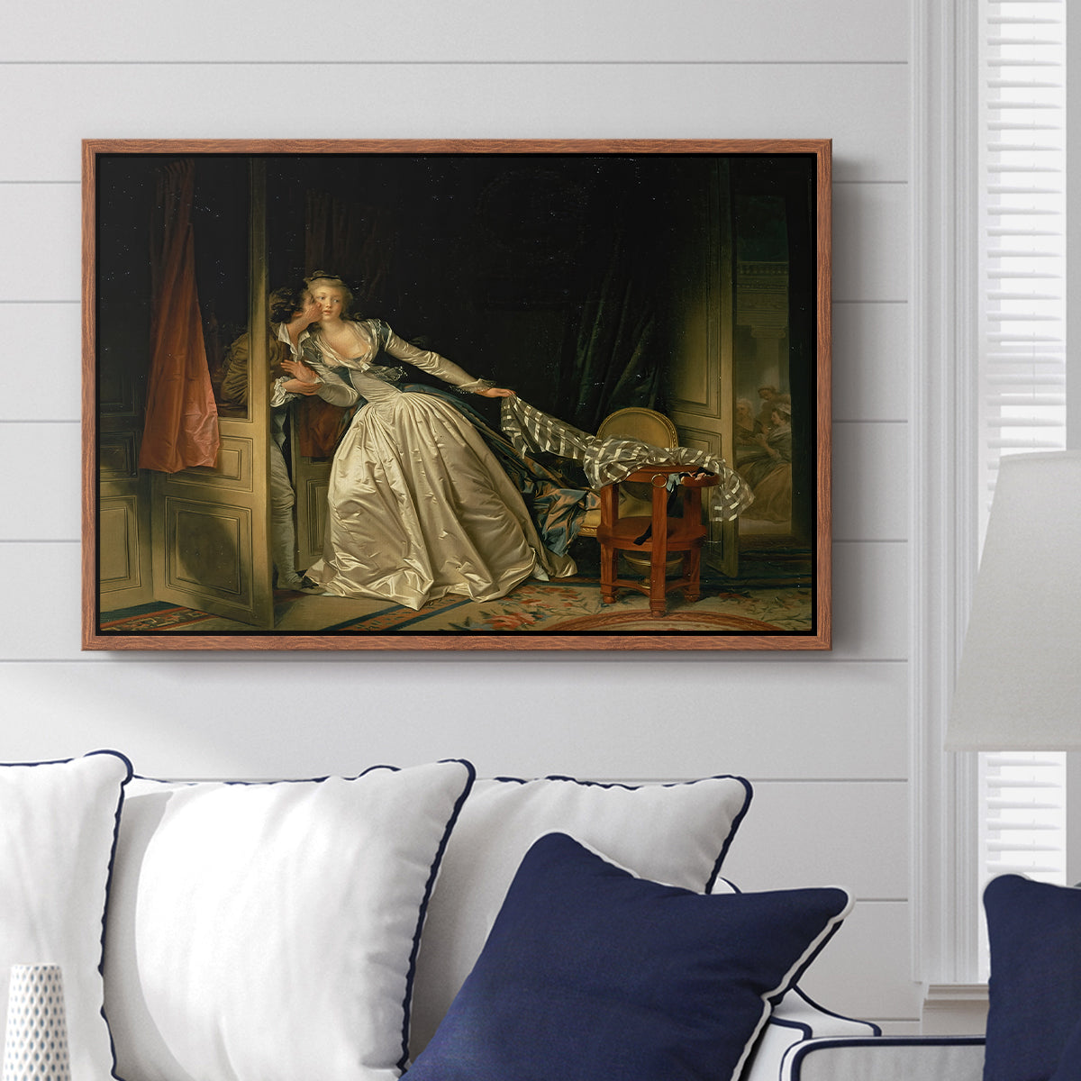 The Stolen Kiss (Le Baiser à la dérobée), c. 1788 - Floater Framed Canvas Print