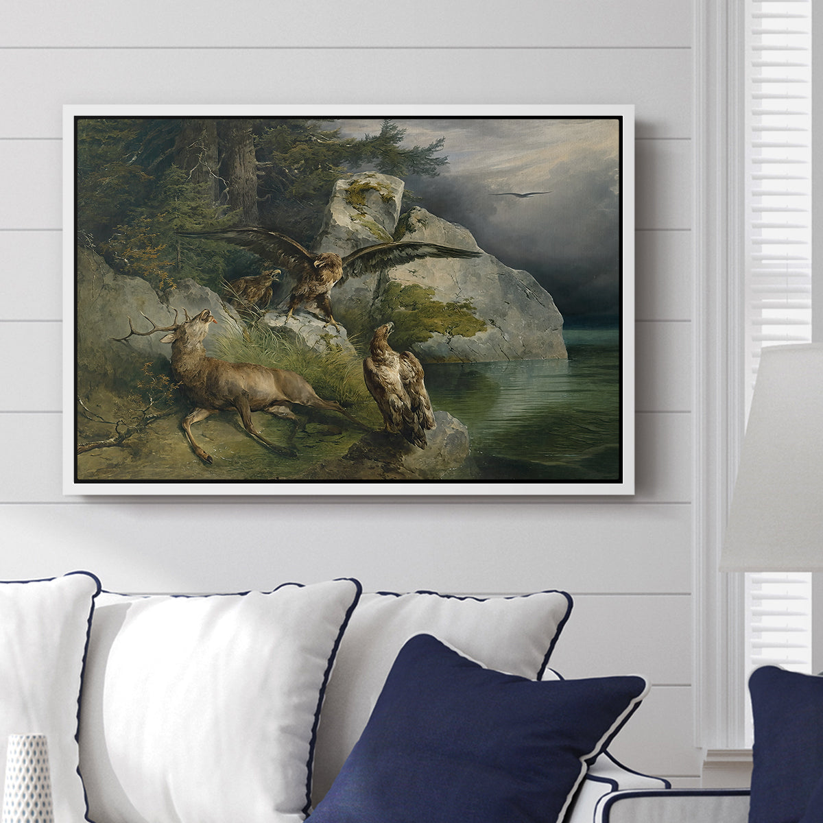 Eagles and Dying Stag on a Lakeshore, 1836 - Floater Framed Canvas Print