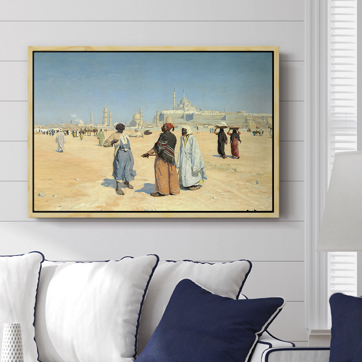 View from the Desert of Cairo with Citadel and Mamluk Tombs in the Background, c. 1889-1890 - Floater Framed Canvas Print