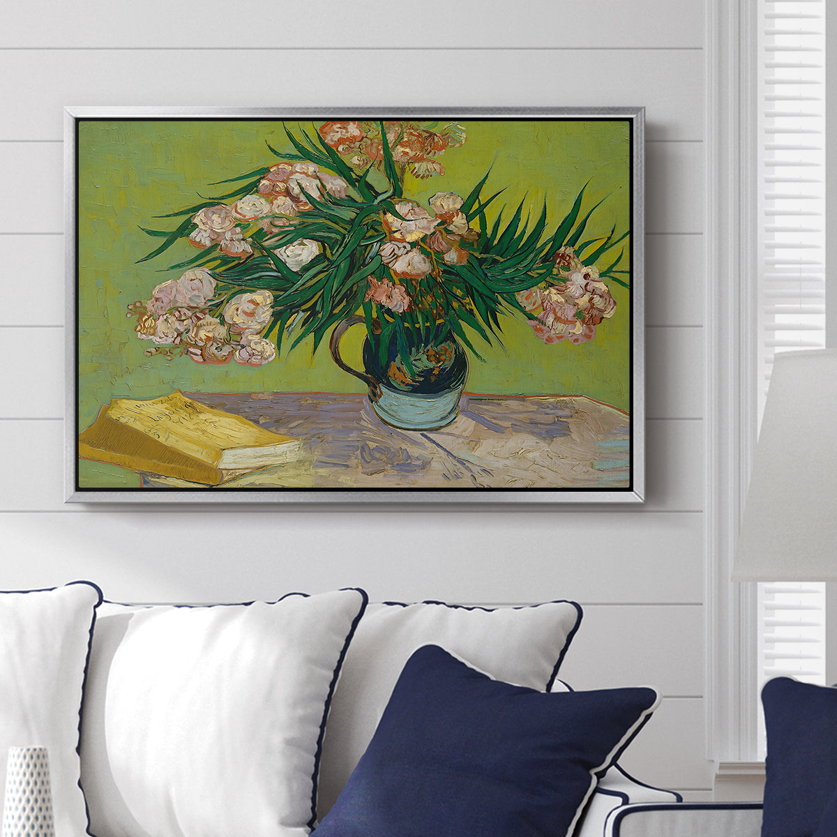 Vase with Oleanders and Books, 1888 - Floater Framed Canvas Print