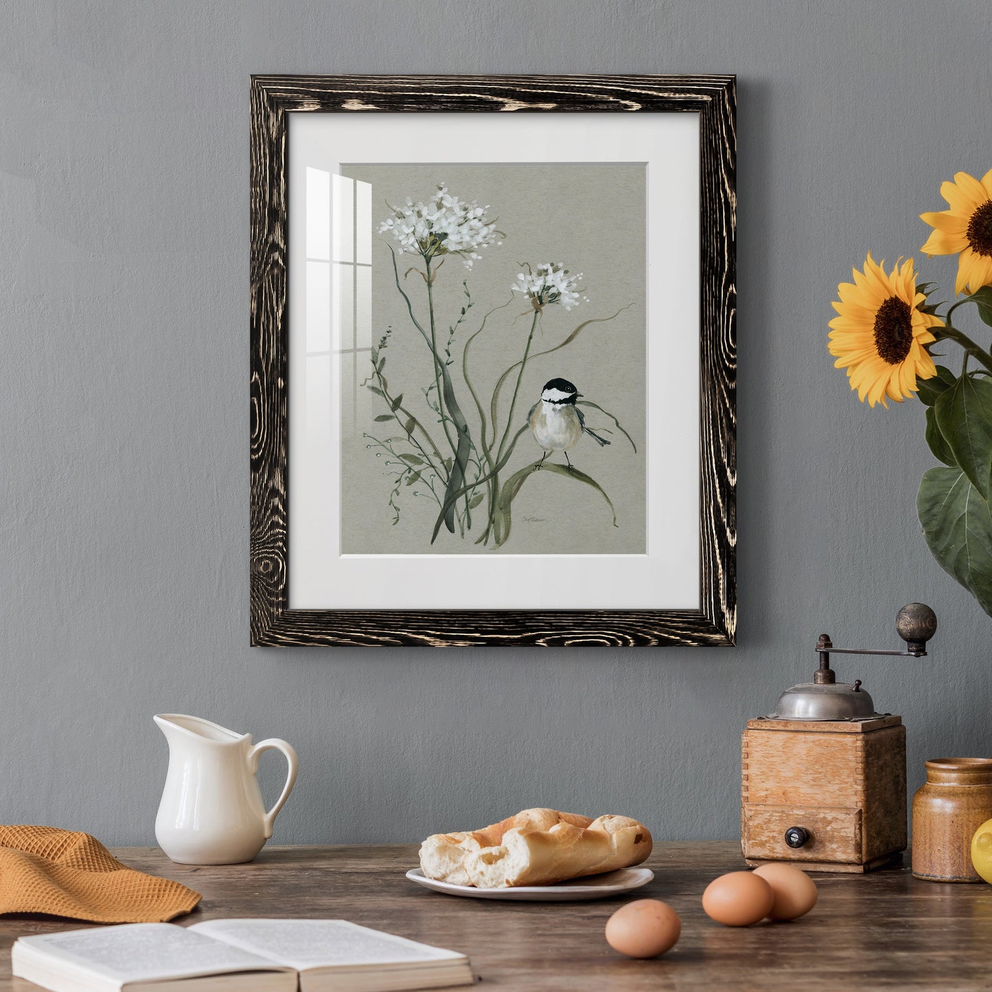 Bouquet of Grace Bird II - Premium Framed Print - Distressed Barnwood Frame - Ready to Hang