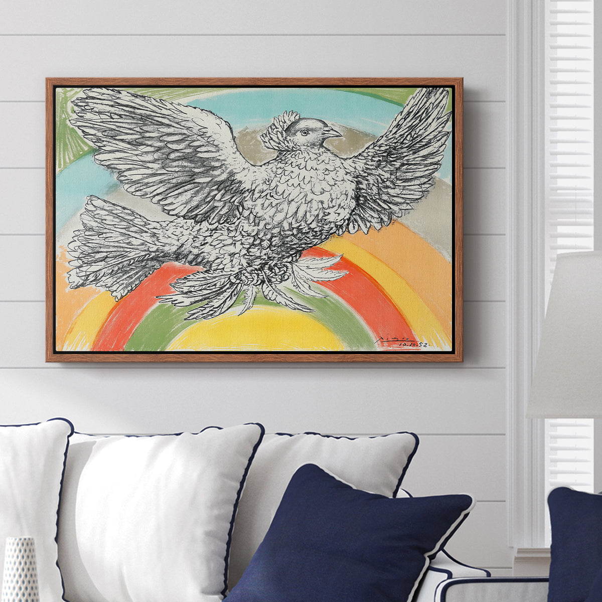 Flying Dove with Rainbow (Colombe volant à l'Arc-en-ciel), 1952 - Floater Framed Canvas Print