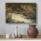 Canvas art print featuring a landscape focused on vertical movement of waterfall, styled above a decorative console