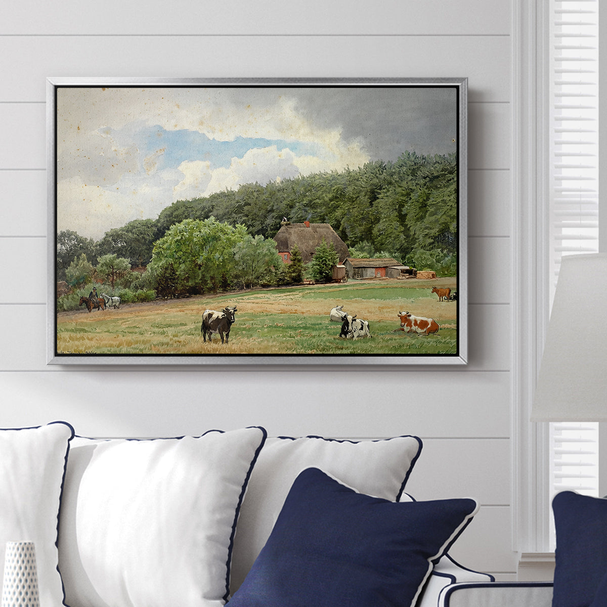Farm with Grazing Cows (Bondegård med beitende kuer), 1892 - Floater Framed Canvas Print
