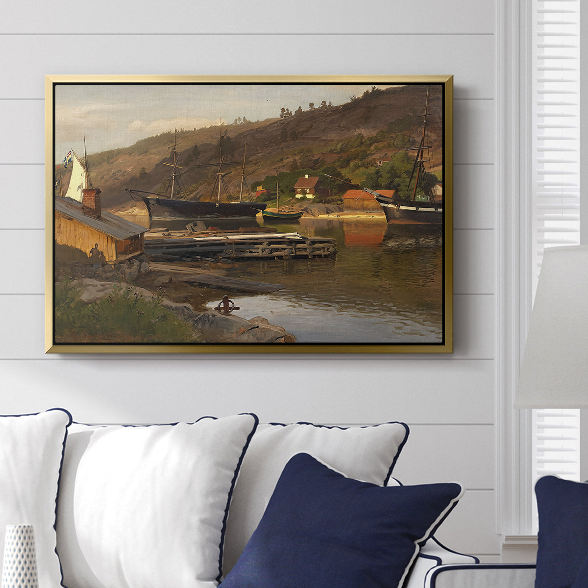 Landingsbrygge Husvik, Drøbak, 1875 - Floater Framed Canvas Print