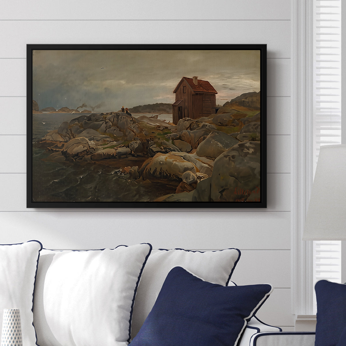 A Fisherman's Home, Lillesand, 1858 - Floater Framed Canvas Print