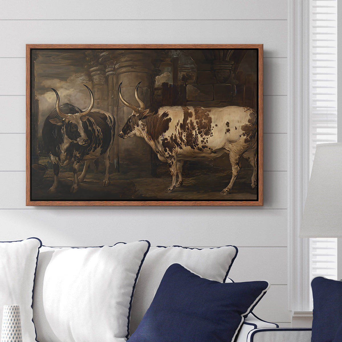 Portraits of Two Extraordinary Oxen, Property of the Earl of Powis, 1814 - Floater Framed Canvas Print