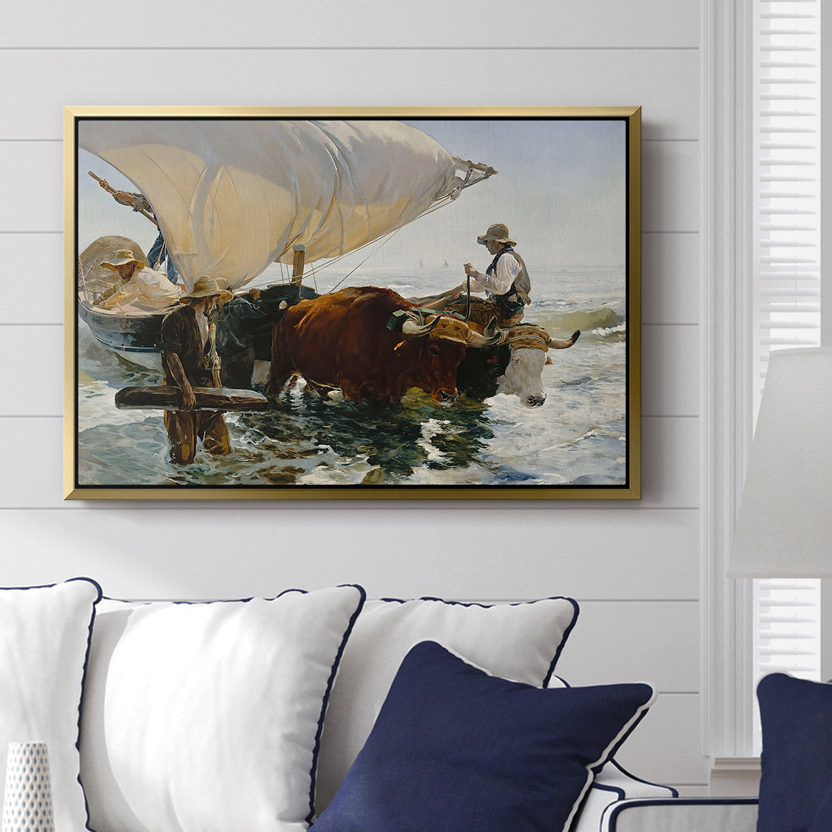 The Return from Fishing: Hauling the Boat, 1894 - Floater Framed Canvas Print