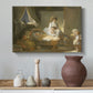 Canvas art print featuring an expressive caregiving moment indoors, styled above a decorative console