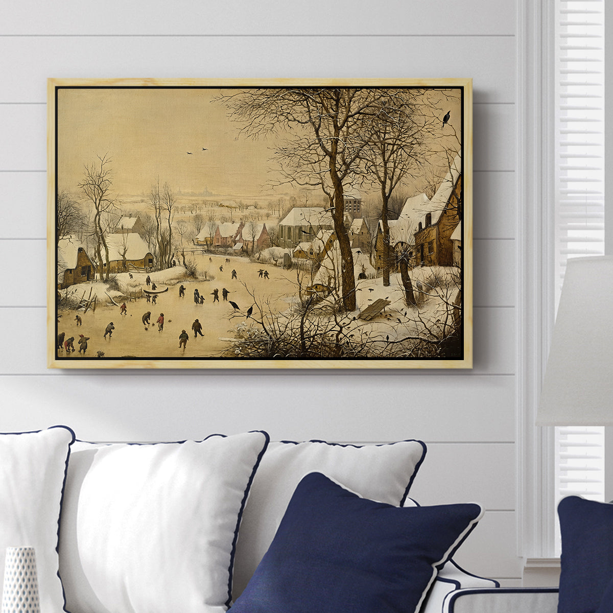 Winter Landscape with Skaters and Bird Trap, 1565 - Floater Framed Canvas Print