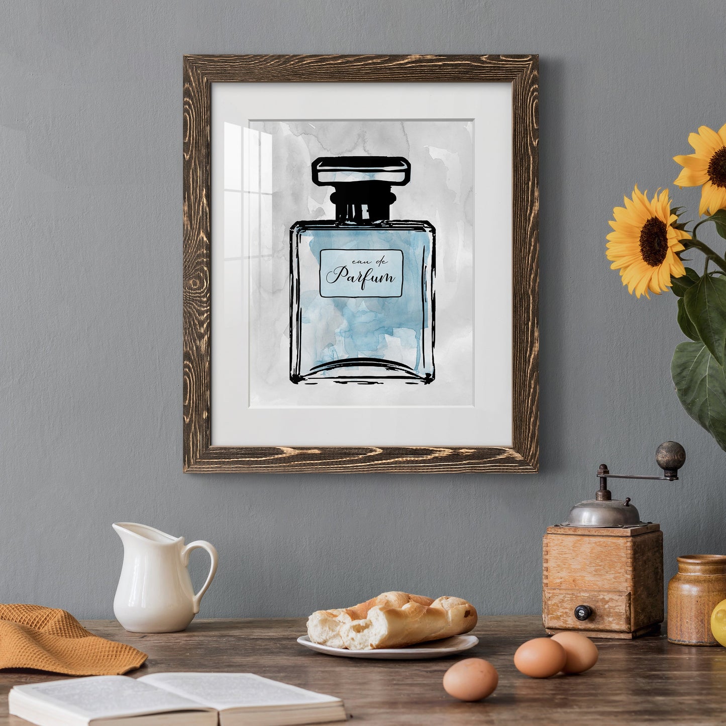 Blue Wash Perfume - Premium Framed Print - Distressed Barnwood Frame - Ready to Hang