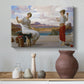 Canvas art print featuring a classical scene of figures winding thread together, styled above a decorative console