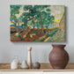 Canvas art print featuring a post-impressionist scene combining nature and architecture, styled above a decorative console