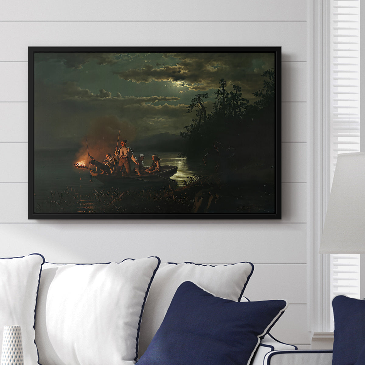 Spear Fishing on Lake Krøderen, 1851 - Floater Framed Canvas Print
